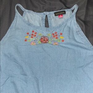 Vince Camuto Blue Sleeveless Floral Embroidered Tank Top